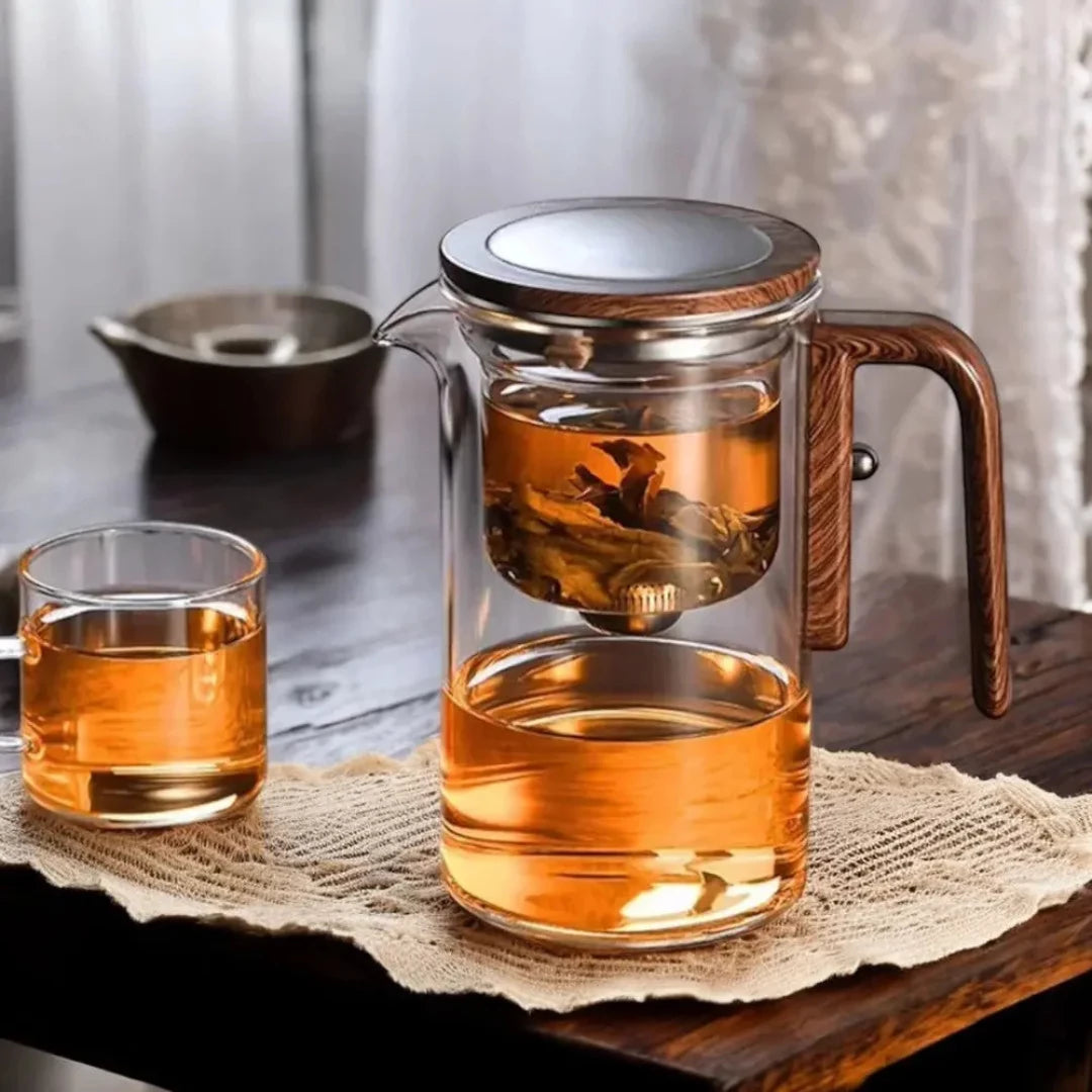 【数量限定】Serenity Tea Pot｜ボタン式ガラスティーポット｜茶葉分離ティーポット
